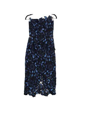 Elliatt Times Floral Embroidered Strapless Midi Dress Black Blue Overlay Sz L